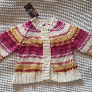 pumpkin patch Striped Knit Cardigan in Pink, Yellow & Cream